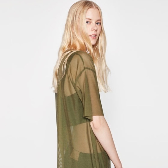 Zara khaki tulle t shirt -- small - Picture 4 of 4